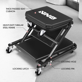 DNA MOTORING 36 Inches Folding 2 in 1 Rolling Z Creeper, Adjustable Roller Garage Chair Lay Down or Sit, 6 Pcs Casters, 330 LBS / 150kg Weight Capacity, Black, TOOLS-00493