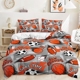 AILONEN Basketball Duvet Cover Set Queen Size,Printed Baseball Soccer Rugby Basketball Bedding Set for Kids Boys Girls,3 Pieces Sport Theme Quilt Cover Set,1 Duvet Cover and 2 Pillowcases