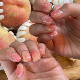 Summer Press on Nails Extra Short Square Fake Nails Glossy Acrylic Full Cover Pink Yellow Gradient False Nails Stick on Nail for Women Girls Cute Artificial Acrylic Nails for Women 24 Pcs