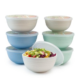 Betinyar Cereal Bowls with Lids, Unbreakable Plastic Bowl with Lids set of 7, Wheat Straw Fiber Bowls for Soup Oatmeal Salad(Mix Colors)