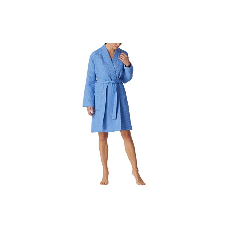 Schiesser Women's Waffle Pique Bath and Sauna Gown, Blue_178411