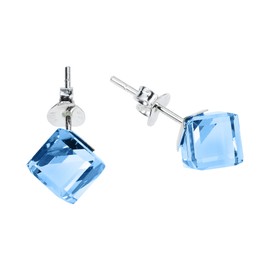 AeraVida - arete de tuerca de plata de ley 925 con forma de cubeta de prisma de vidrio azul | arete de tuerca elegantes de plata de ley brillante para mujer, Cristal, No es una piedra preciosa