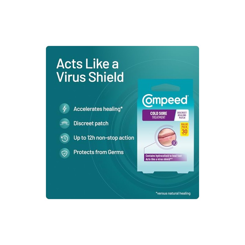 Compeed Hydrocolloid Cold Sore Treatment Patches (30 Invisible Plasters for