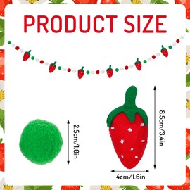 JarThenaAMCS 8.2Ft Strawberry Felt Banner 3D Cute Strawberry Hanging Garland Red Green White Pom Ball Banner for Birthday Baby Shower Home Wall Fireplace Decor