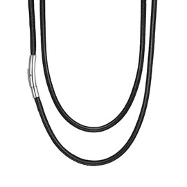 Waterproof Woven Wax Rope Chain Braided Leather Necklace for Men Women, 3MM Black Necklace Cord with No Rust Clasp, DIY necklace chains for jewelry making 24Inch