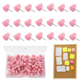 100 Pcs Notice Board Pins,Thumb Tacks,Plastic Pink Heart Cork Board Pins,Cute Push for Cafes Home School Office Notice
