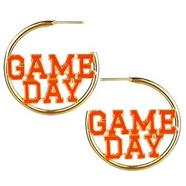 Game Day Hoop Earrings Football Team Sports Fan Earrings for Women-Orange