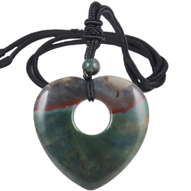 Nupuyai Healing Crystal Heart Pendant Necklace for Women, Natural Polished Stone Pendant with Adjustable Cord, 70cm Indian Agate