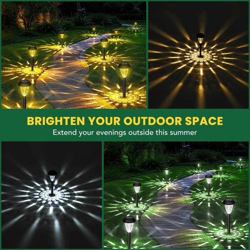 GIGALUMI 16 Pack Solar Light Outdoor Waterproof, Cool White Pathway