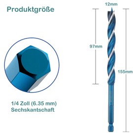 KEWAYO Professional Wood Drill, 8-22 mm Wood Drill Bit, Auger Drill Self-Feed Steel Auger Drill Bit for Woodworking (12 mm)