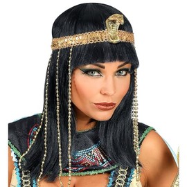 Widmann Egyptian Empress Wig With Snake Headband Black Ladies Women Adults Dress Up Cleopatra Fancy Dress Goddess One Size