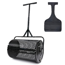 Compost Spreader 24 Inch Peat Moss Spreader with Installation Support Accessories, Metal Mesh Roller Lawn Spreader for Top Soil, Manure, Mulch, Top Dressing - Garden spreaders for lawns