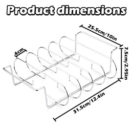 Spareribs Holder Grill, Roasting and Rib Holder Stainless Steel Holds Up to 5 Full Rib Racks, Grill Racks for Smoking, Rib Stand Suitable for Gas Grills and Charcoal Grills, 31 x 25 x 7.3 cm