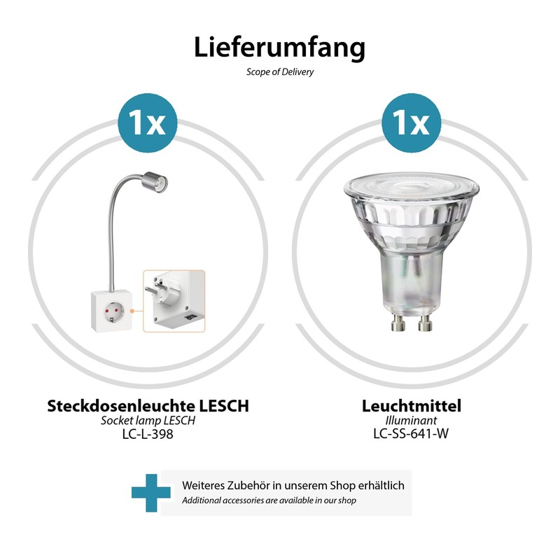 ledscom.de LESCH Socket Lamp Reading Lamp Chrome / White with