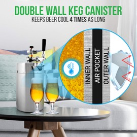 NutriChef Pressurized Beer Mini Keg System, 128oz, Stainless Steel