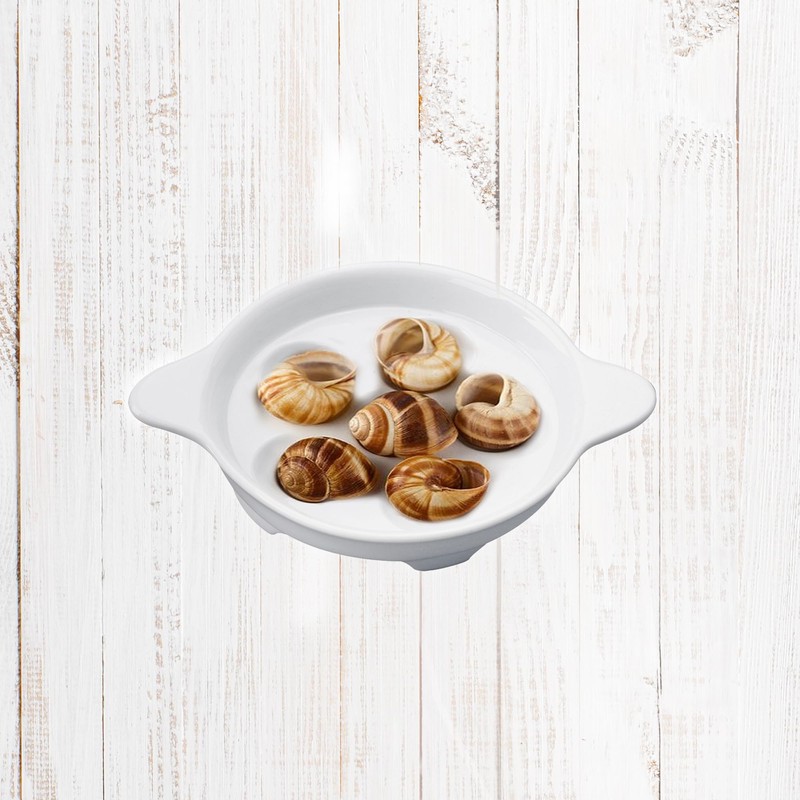 Maine Man Footed Escargot Plate with Handles, Fine White Porcelain,