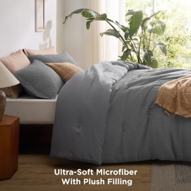 Bedsure Waffle Comforter Set Queen, Soft and Breathable Dark Grey Bedding Comforter Set, 3 Pieces, 1 Waffle Weave Comforter (90"x90") and 2 Pillow Shams (20"x26"+2")