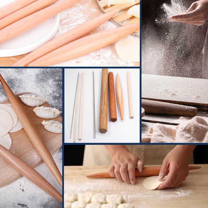 8 PCS Pasta Rolling Pins Set, Multiple Sizes Wood and