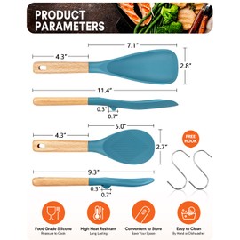 Cooking Spoon and Rice Scooper for Nonstick Cookwares, Great for Cooking and Serving Durable BPA-Free Matte Silicone, Wood Handle Spoon for Mixing, Scoop, and Scrape (TURQ)