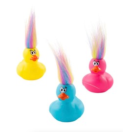 Crazy Hair Rubber Ducks - Funny Unique Wacky Rubber Ducks with Rainbow Wigs - Reward, Party Favor, Prize Box, Treasure Box - 3 Piece