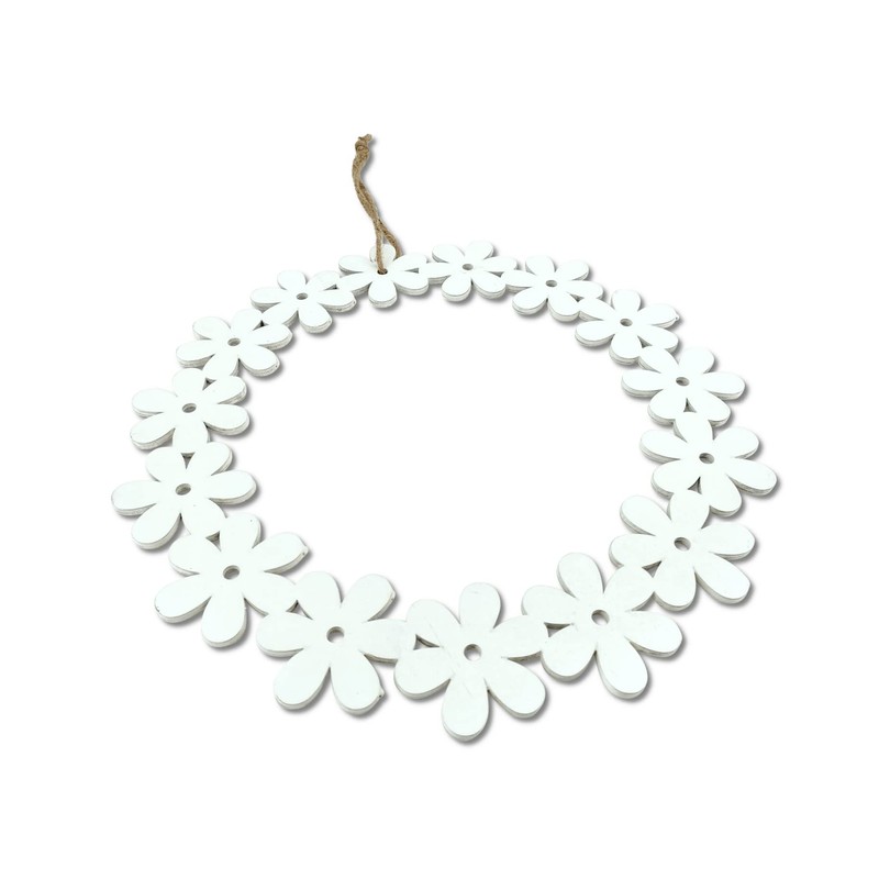 DARO DEKO Wooden Flower Wreath White Diameter 25 cm with