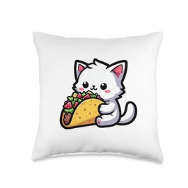White Cat Taco Pet Funny Food Throw Pillow