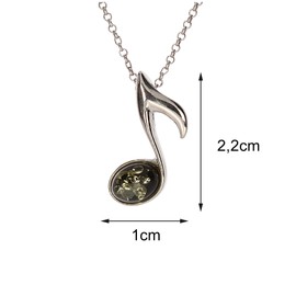 Artisana-Schmuck Amber Pendant, Green Note Pendant (without Chain) Made of Amber and Rhodium-Plated 925/000 Sterling Silver, Rhodium-plated 925/000 sterling silver Baltic Amber, Baltic amber