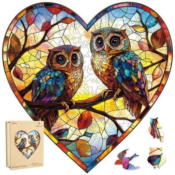 Wooden Puzzles for Adults, Glass Owls Wooden Jigsaw Puzzles,Animal Unique