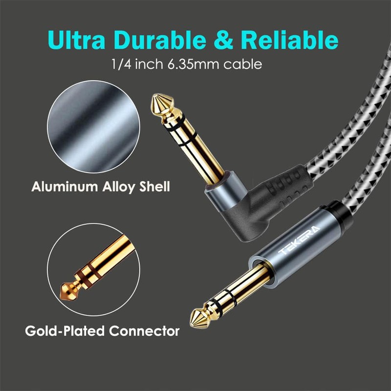 TEKERA Guitar Cable, 2-Pack 0.5M, Right Angle Balance 6.35mm TRS