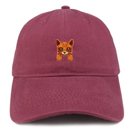 Trendy Apparel Shop Orange Bengal Cat Kitten Patch Low Profile Soft Cotton Baseball Cap - Maroon