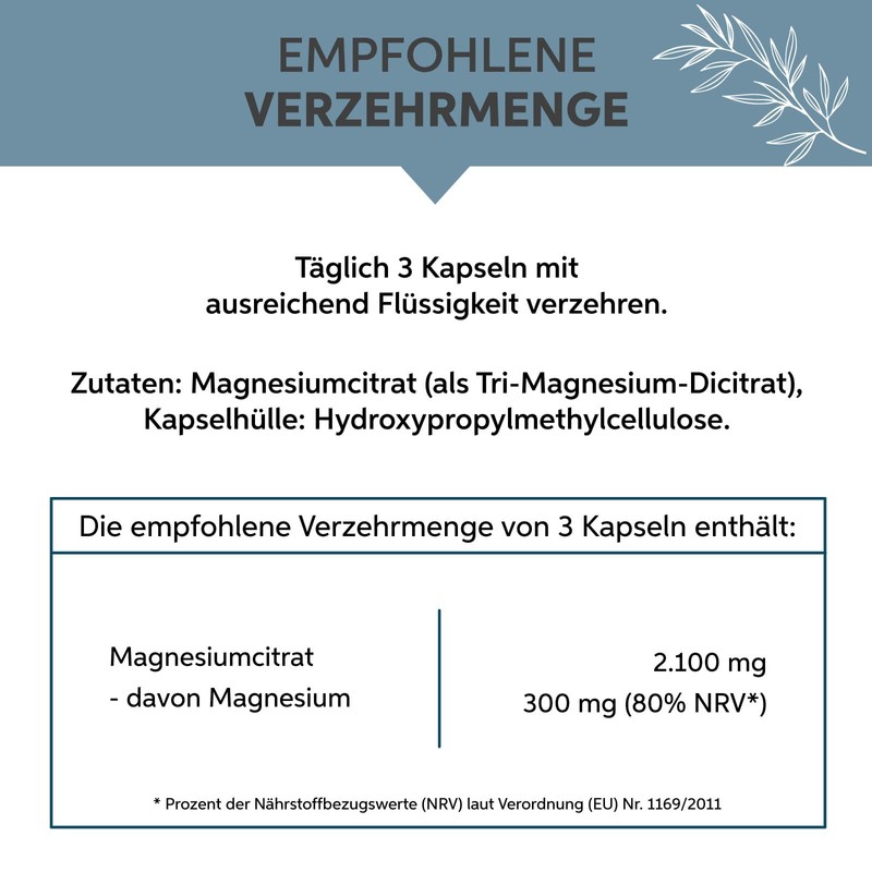Magnesiumcitrat Kapseln 500 Stück | Hochdosiert 300mg Tagesdosis elementares Magnesium