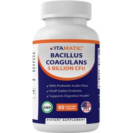 Vitamatic Bacillus Coagulans Shelf Stable Probiotic Supplement - Promote GI Digestive Health - 60 Vegetable Capsules - Survives Stomach Acids
