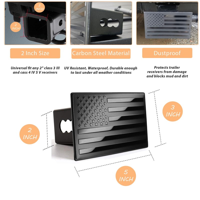 American Flag Metal Trailer Hitch Cover for 2 inch Receivers