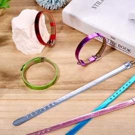 Beadthoven Adjustable PU Leather Bracelets 8mm Bracelet Slide Wristbands Rainbow Bracelet Leather Straps Colorful Bangles with Alloy Clasps for Women Men Jewelry Making Charms, 8.52 inches, Leather,