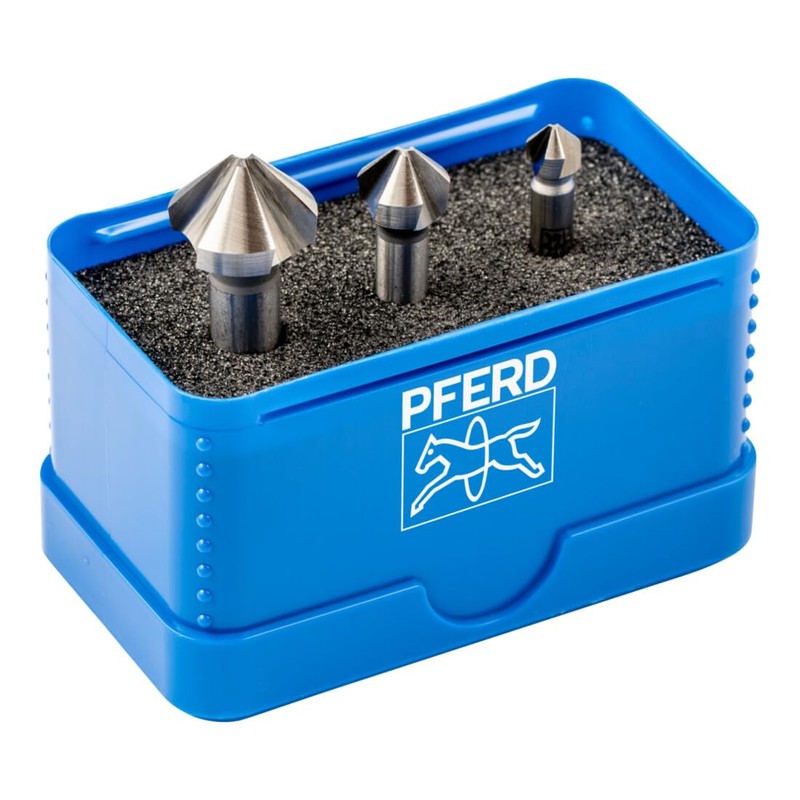 PFERD HSS Cone/Deburring Countersink Set, 3 Pieces, 90°, Diameter 6.3-16.5