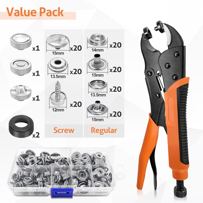 Heavy Duty Snap Fastener Tool, Snap Tool with 3 Dies,