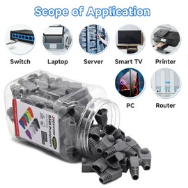 YIOVVOM Ethernet RJ45 Cable Connector Soft Plastic Boots, Cover Strain Relief Boots, CAT5 CAT5E CAT6 CAT6E Ethernet Boots Dark Gray 100-PACK