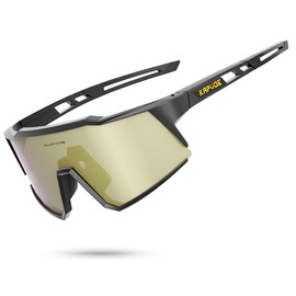 KAPVOE Polarisiert Fahrradbrille Uv400 Schutz TR90 Rahmen Sportsonnenbrille Sportbrille für Herren Damen Sport Radfahren MTB Radbrille Fahren Baseball Radsport Laufen Gold Schwarz 21