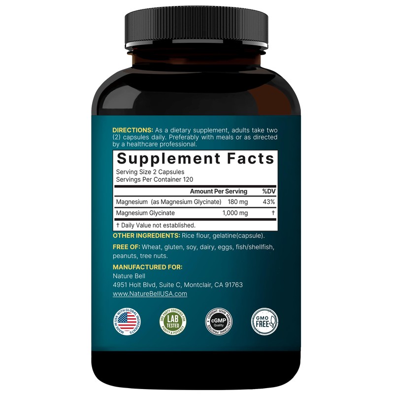 NatureBell Magnesium Glycinate 1,000mg, 240 Capsules | 500mg per Capsule