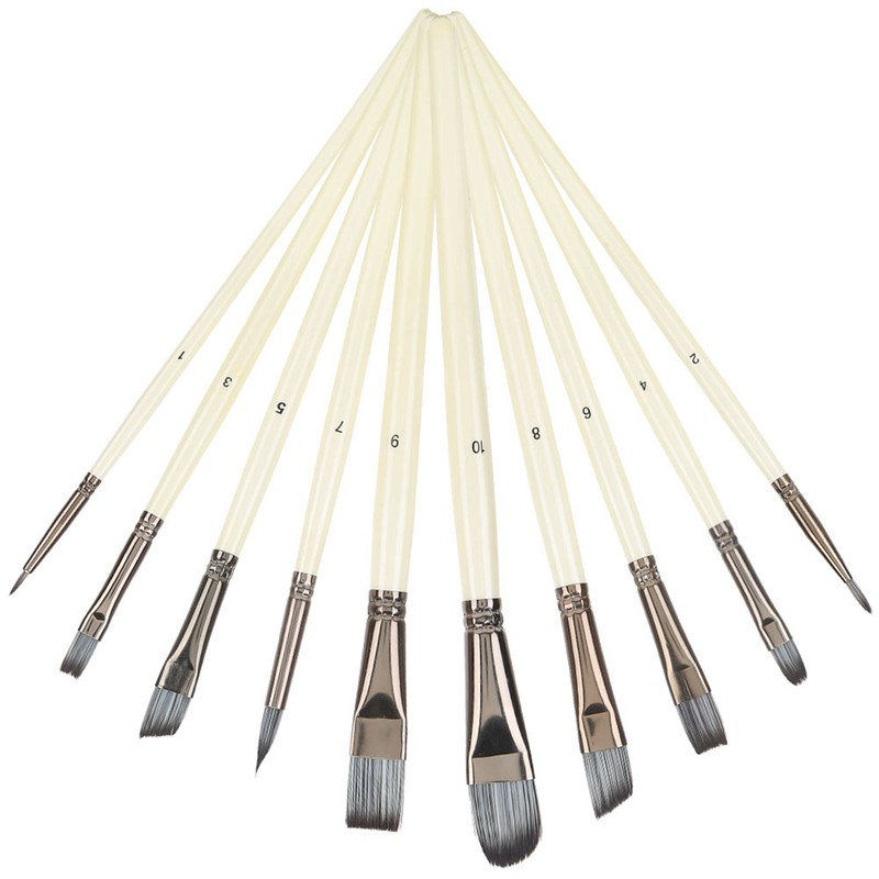 10pcs Nylon Hair Gouache Artist Paint Brush Portable Oil Painting