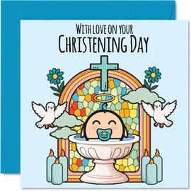 Christening Cards for Boys - On Your Christening Day - Congratulations Card, Communion Gifts for Boys, 145mm Christian Gifts Religious Greeting Cards