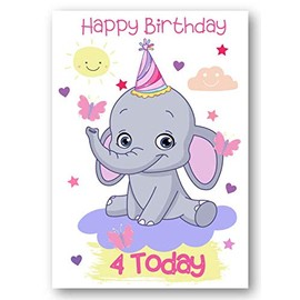 Second Ave Age 4 Children's Kids Elephant 4th Birthday Card Greetings Card