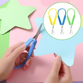 3Pcs Loop Scissors Adaptive Design Scissor Colorful Handle Self-Opening Safety Scissors for Kids Children Schools Special Need 5.5 Inch(Yellow, green, blue)