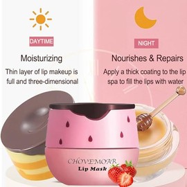 Bálsamo labial de abeja de 4 piezas, máscara de miel y fresa con cepillo, hidratante e hidratante, evita los labios secos y agrietados, reduce las líneas, producto para el cuidado de los labios
