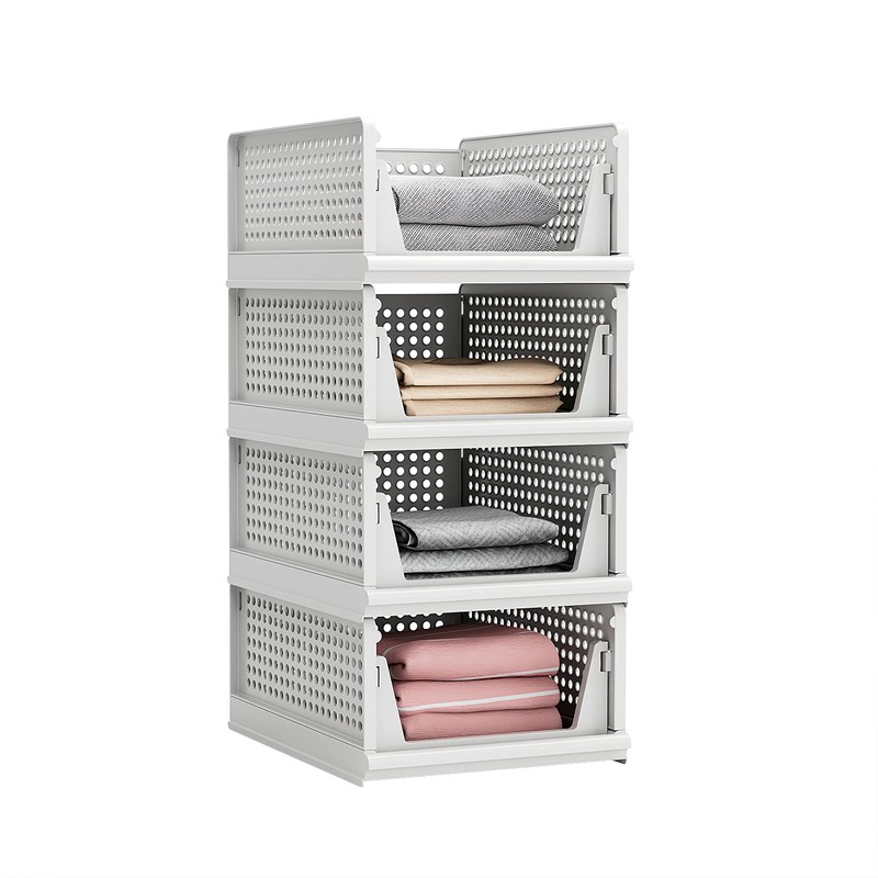 Proarea Stackable Plastic Storage Basket Closet Organizer Bin Foldable Clothes