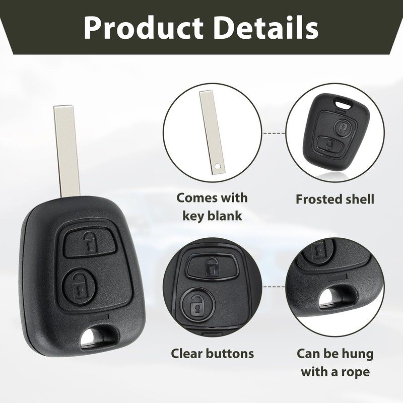 2 Button Car Key Shell Replacement for Peugeot 107 207