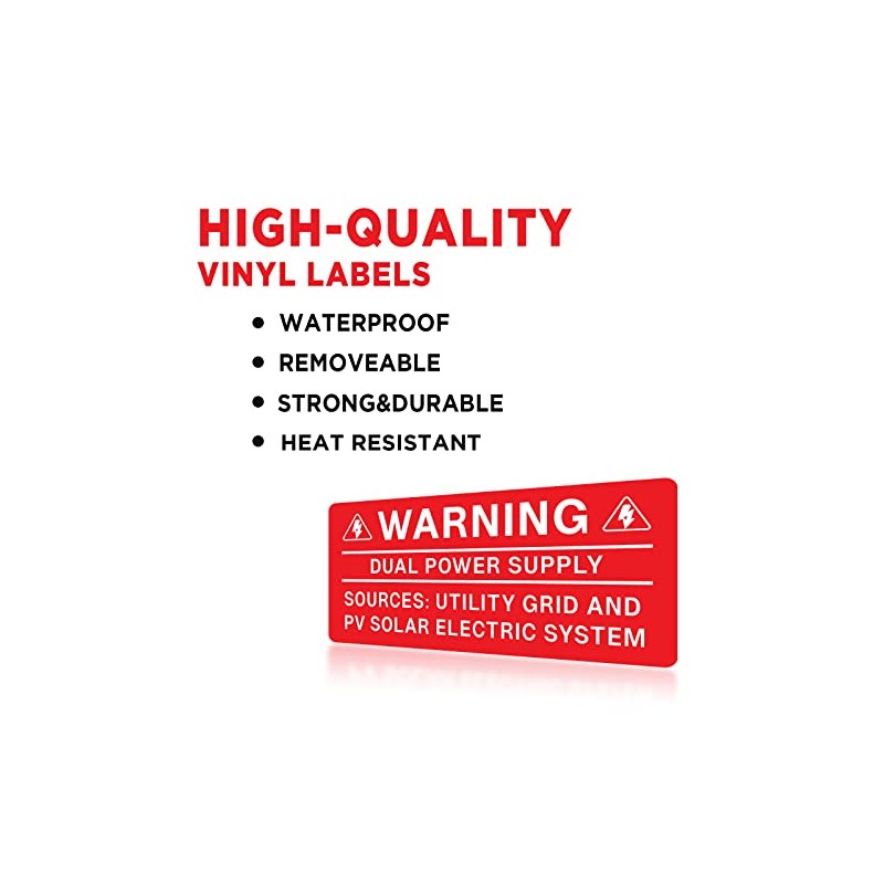 10PCS Solar Label Pack, Joyfulmap 4 X 2Inch,Warning-Dual Power Supply-Sources: