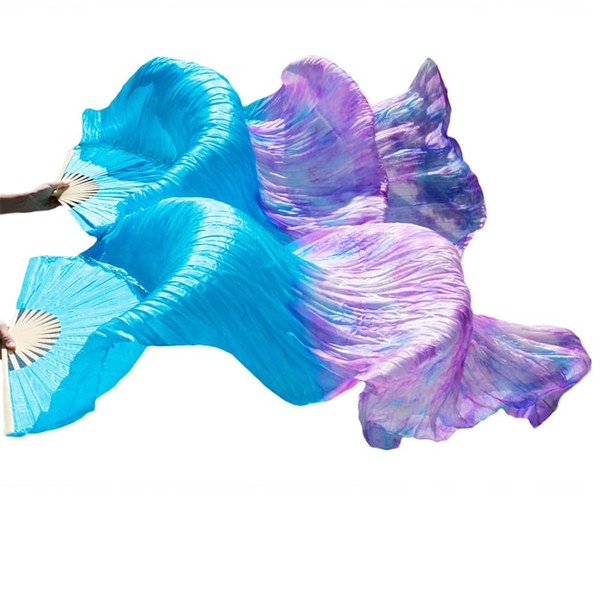 Women 1 Pair (Left+Right) Real Silk Belly Dance Fan Veils