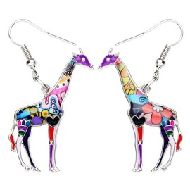 NEWEI Enamel Alloy Cute African Giraffe Earrings Dangle Drop Giraffe Jewelry for Women Girls Gift Charms (Purple)