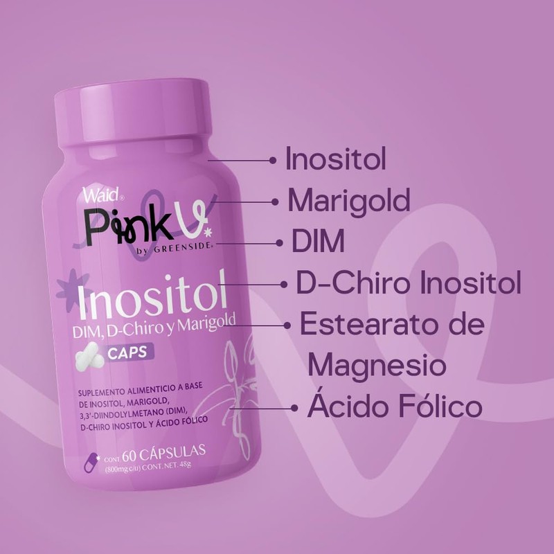 PinkV Suplemento de Inositol, DIM y D-Chiro con Marigold y